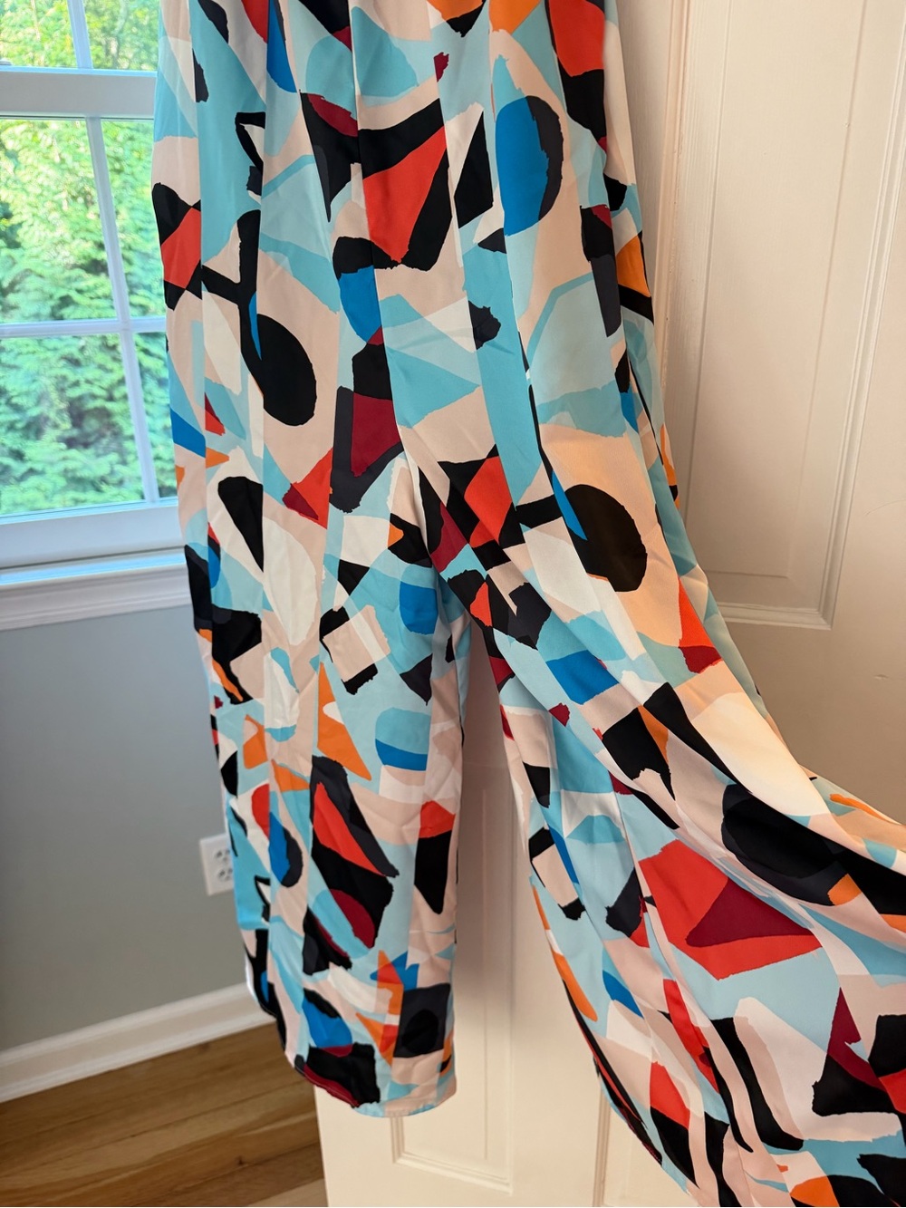 Abstract Print Spaghetti Strap Maxi Dress - Blue, Black, Red, Orange - Picture 5 of 6